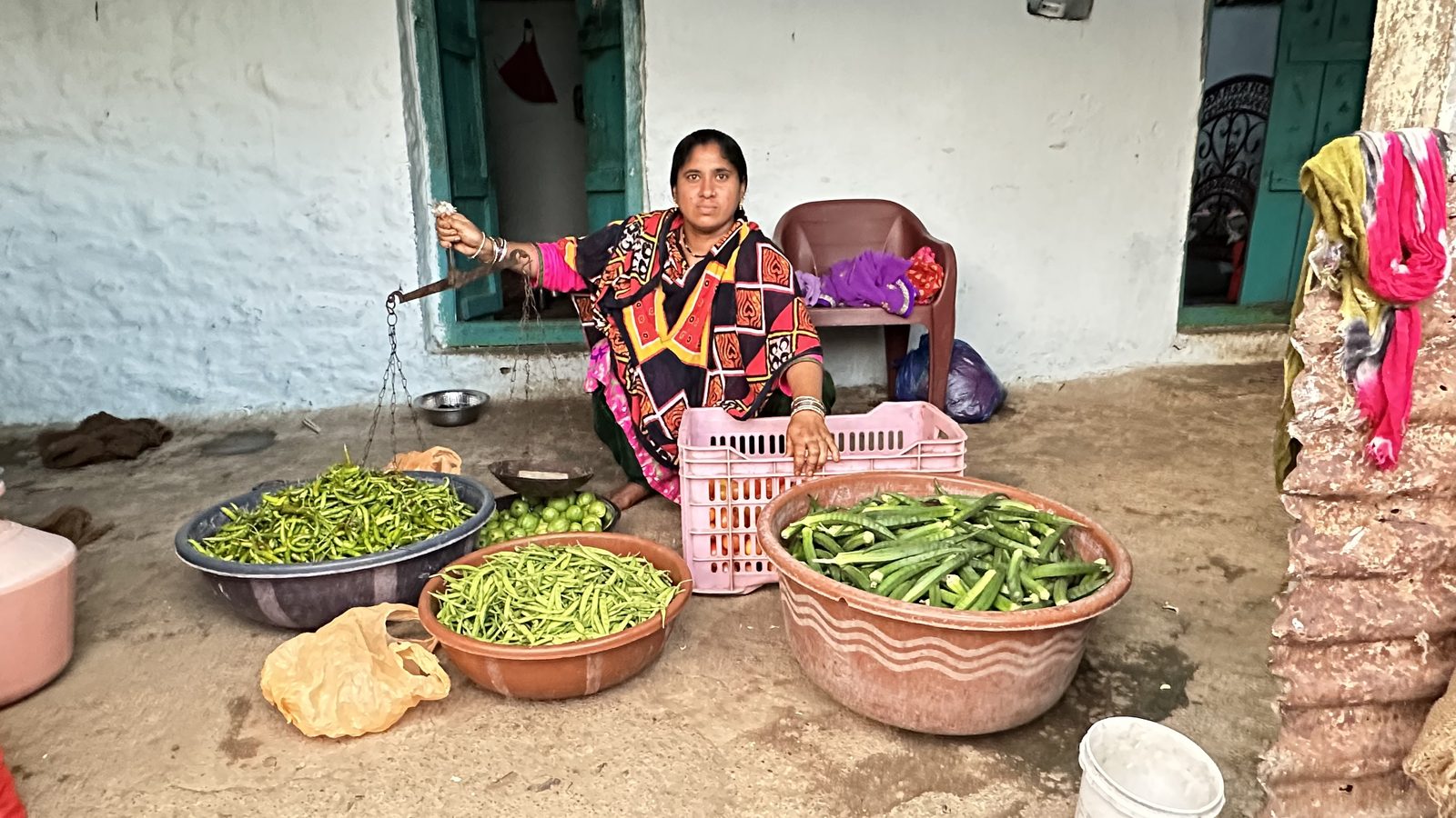 Selling her produce. Farzana