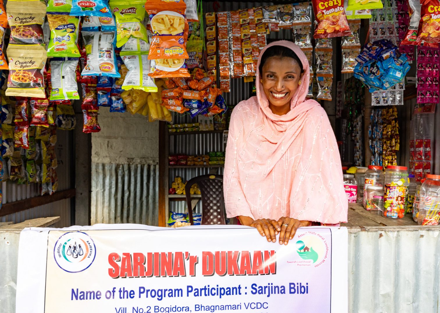 Running her own shop. Sarjina Bibi
